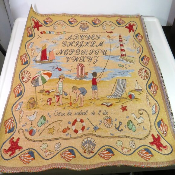 Vintage Seashore Tapestry made in France Coastal Wall Decor - Picture 1 of 10